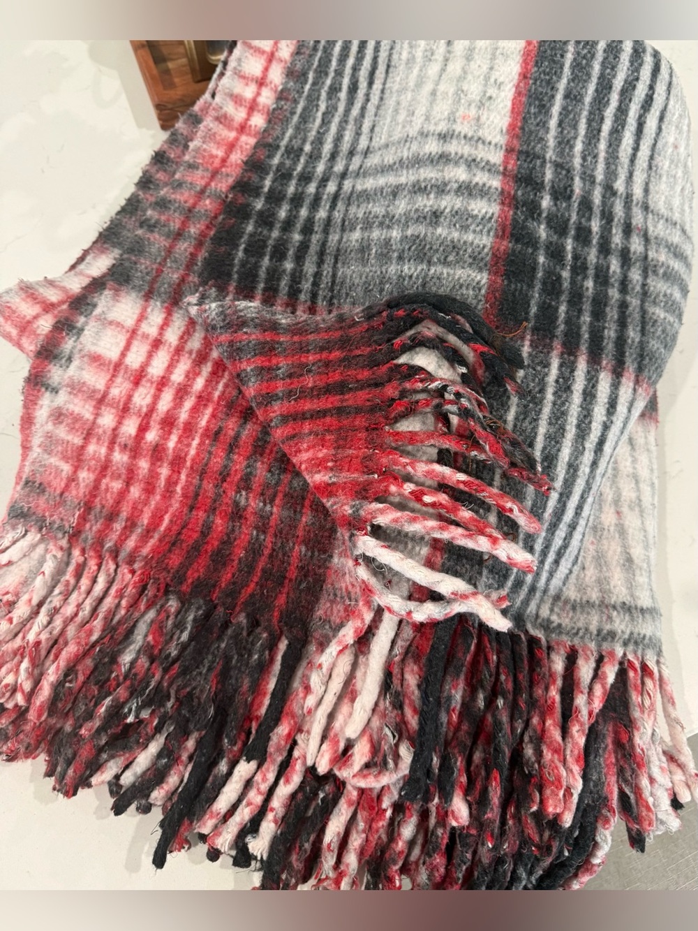 MAJA Rustic Vintage Plaid Fringe Big 7ft X 6ft Blanket Lodge Cabin Winter Beddin
